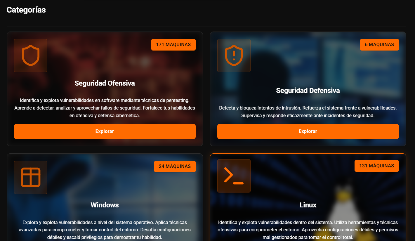 Vista de The Hackers Labs: selección y descarga de máquinas